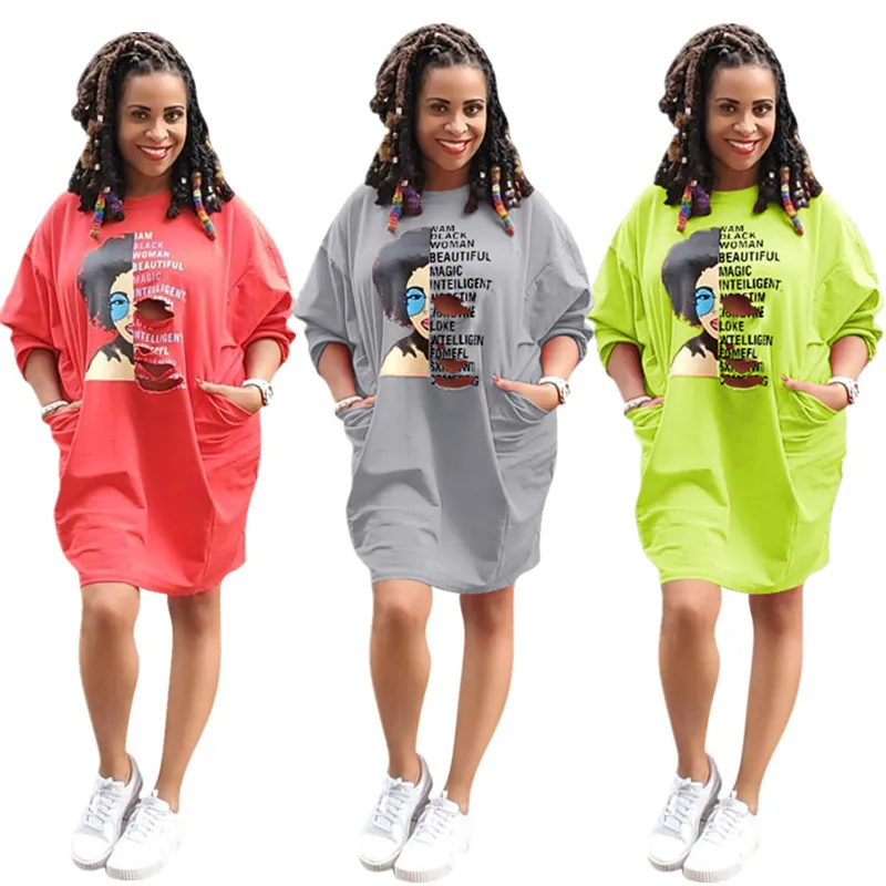 Women Portrait Letter Printed BF Style Oversized Hoodies Sweatshirt Dress Casual Long Sleeve Pullover With Pocket Harajuku 210525