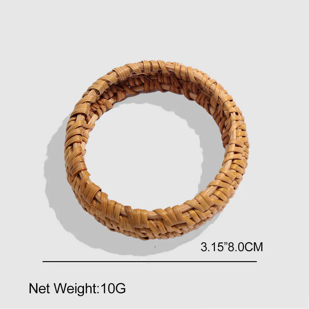 Flatfoosie Bohemian Style Handgjorda Straw Weave Rattan Armband Bangle Big Round Wide Vine Braid Armband för Kvinnor Present Smycken Q0719