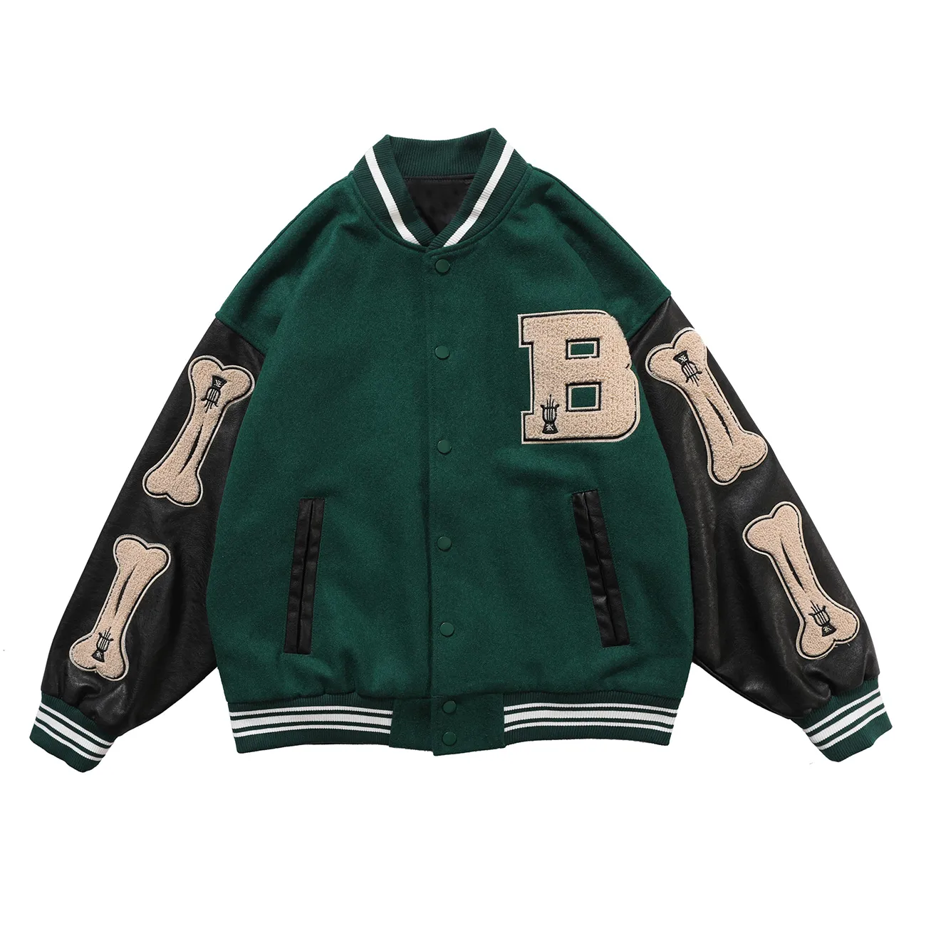 Fashion Hip Hop Men's Jacket Furry Bone Cotton Fleece Bomber Streetwear Unisex Baseball Coats Outwear