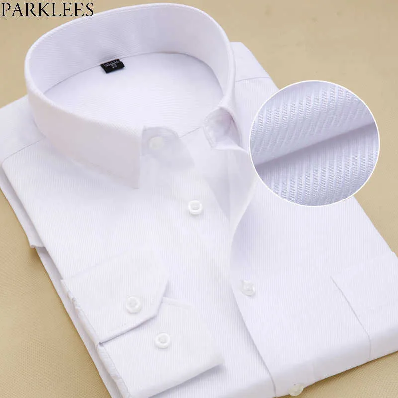 Marca Branco Camisa Camisa Manga Longa Chemise Homme Moda Negócio Design Mens Slim Fit Dress Camisas Casuais Camisa Social 210626