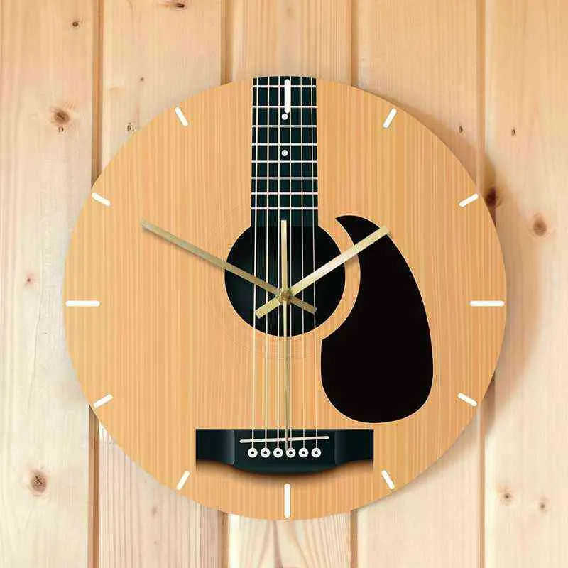 Acoustic Guitar Decorative Wall Clock Music Instrument Minimalist Home Decor Silent Wall Watch Guitarist Gift H1230