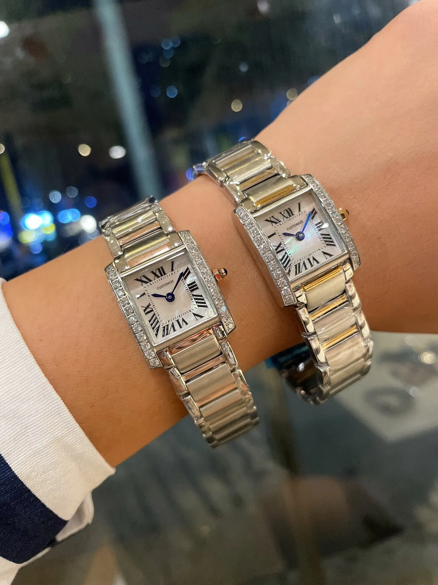 Top Quality Stainless Steel Geometric Roman Number Watches Women White Mother of pearl Quartz Wristwatch Female Clock 25mm