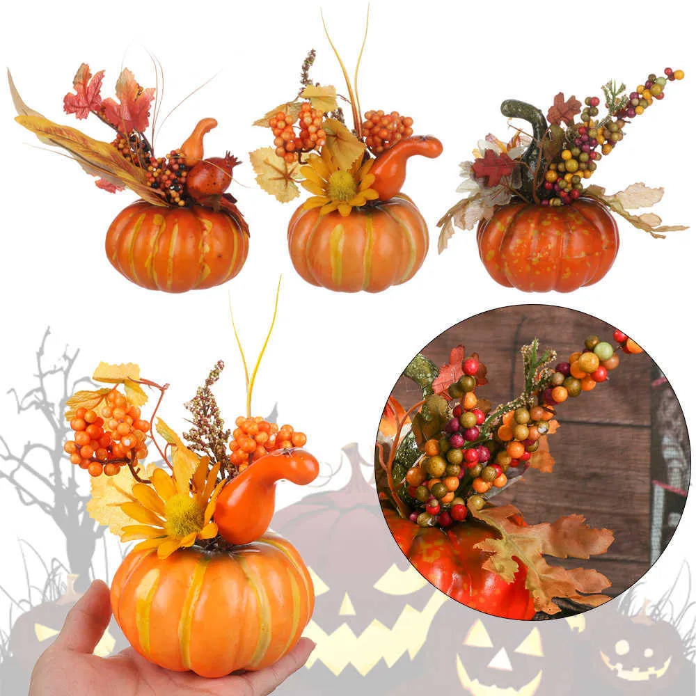 Citrouilles artificielles feuille d'érable grenade Table décor à la maison maison accessoire automne récolte Thanksgiving Halloween fête décor Y0829