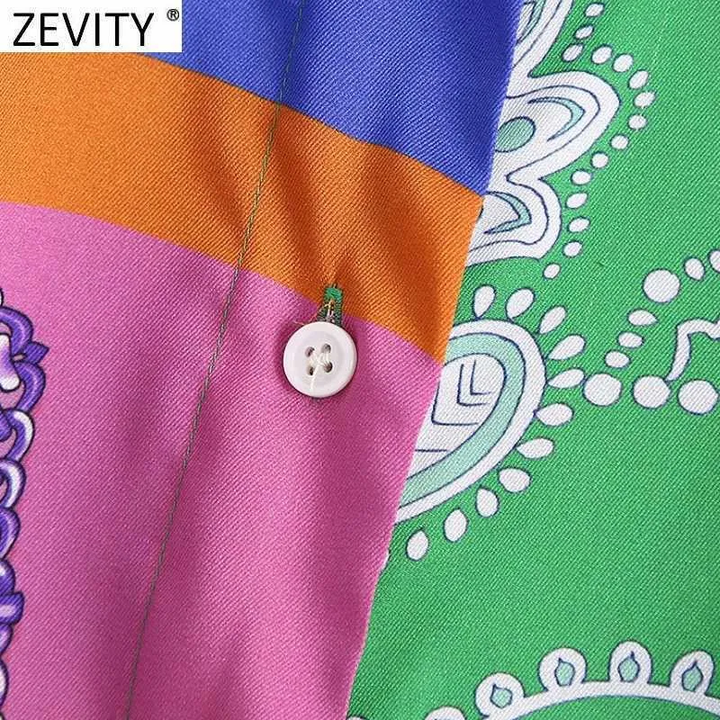 Zevity Femmes Vintage Tissu Patchwork Impression Casual Smock Blouse Dames Hem Bowknot Kimono Chemises Chic Rétro Blusas Tops LS9391 210603