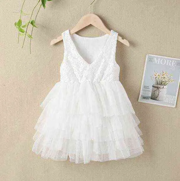 Retail New Baby Girls Fairy Lace Cake Vest Dress , Girls Princess Sweet Flower Clothes 1-5T G1129