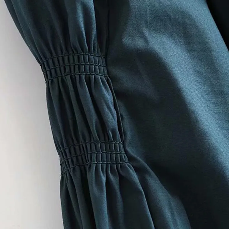 Dulce mujer stand-up collar pliegues vestido primavera-otoño moda damas francés cintura femenina mangas de soplo mini 210515