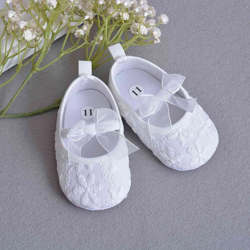 Morbida suola fiore neonato bambina battesimo scarpe fascia set bella Chaussure Fille Infantil Menina primi camminatori 210326