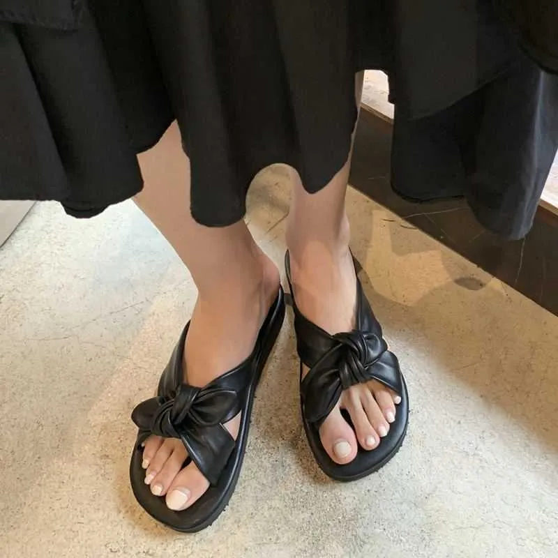 Allbitefo Fold Design confortable en cuir véritable femmes sandales chaussures mode été chaussures de plage imperméables pantoufles tongs 210611