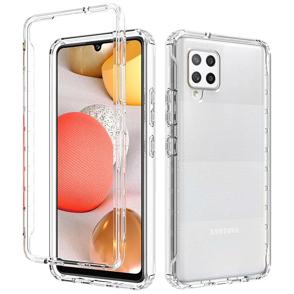 2 i 1 robust rustning stötsäker fodral för Samsung Galaxy A42 5G Anti-Slip Soft TPU Bumper Hard PC Transparent akrylbackskydd