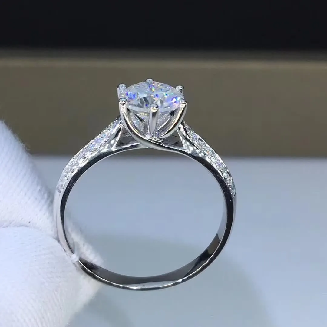 1ct Carat Round Moissanite Wedding Rings for women S925 Sterling Silver platinum plated engagement rings VVS1 CLARITY D Color