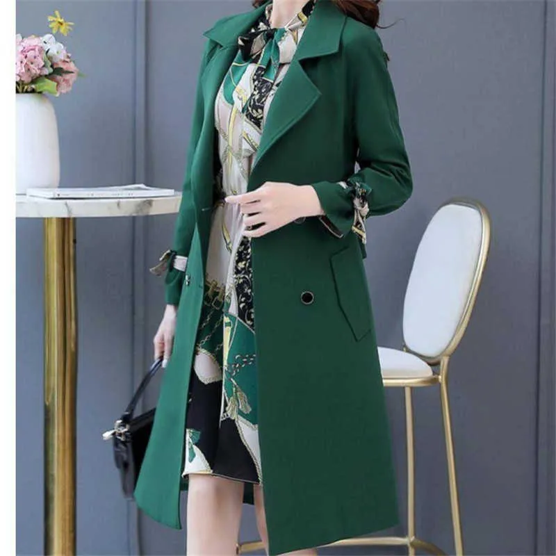 Spring Autumn Trench Coat Slim Women Dress Windbreakers Plus Size Two Pieces Sets s/Dress211021