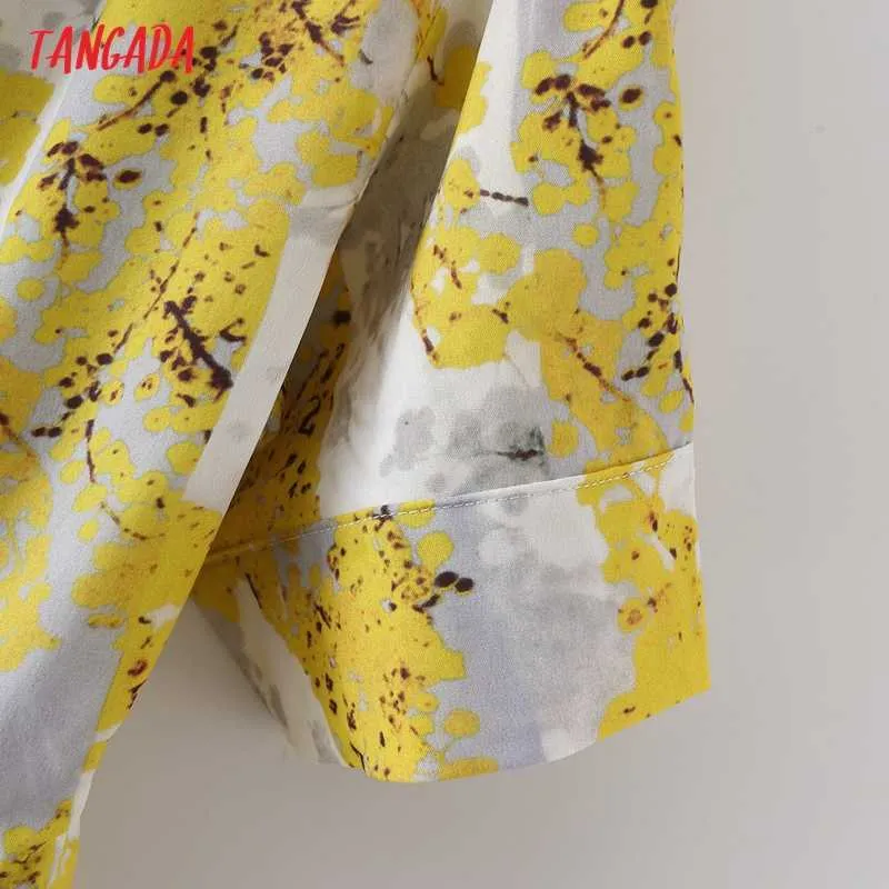 Tangada été femmes fleurs jaunes imprimer robe de style français boutons à manches courtes dames robe d'été 3Y10 210609