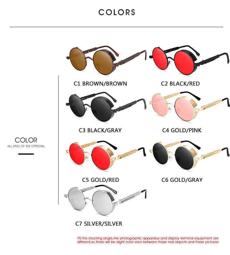 2021 Occhiali da sole Steampunk in metallo Uomini Donne Moda Occhiali rotondi Brand Design Vintage Occhiali da sole di alta qualità Oculos de Sol