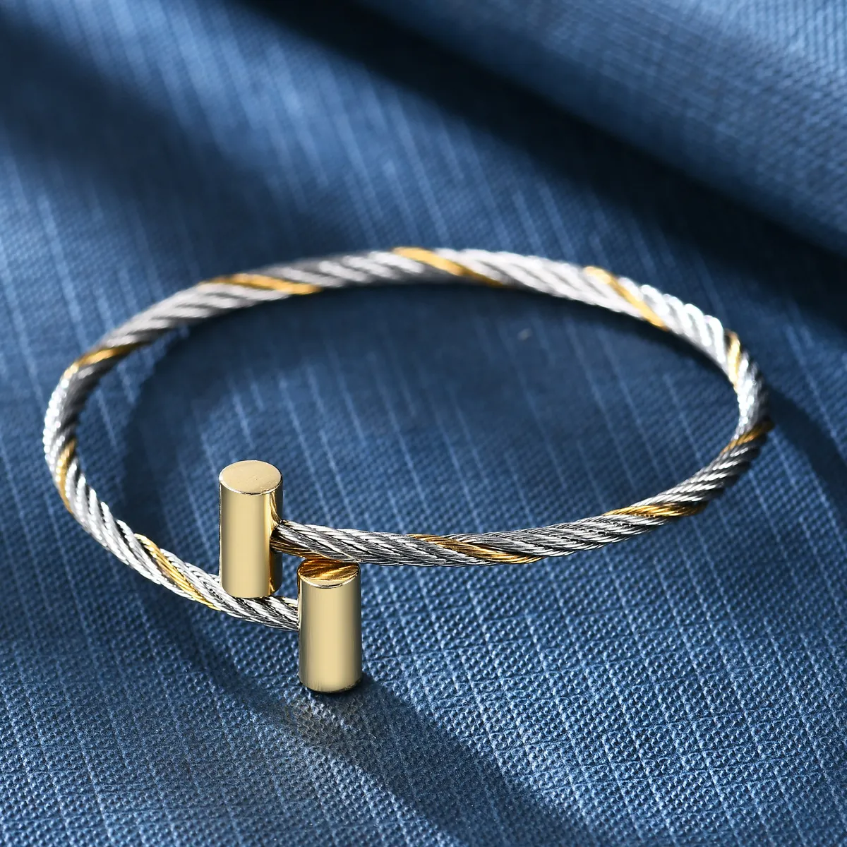 Weaving Two-color Elastic Opening Bracelet Stainless Steel European and American Minimalist Wind