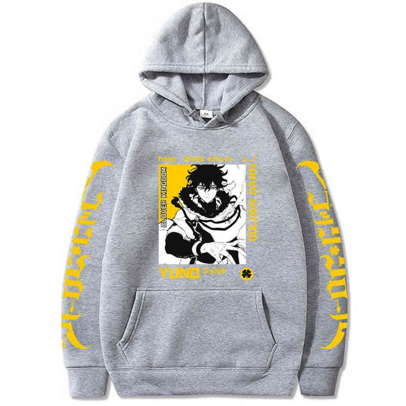 Anime Black Clover Hoodie Rolig Anime Yuno Pullovers Toppar Lösa Långärmad Höst Man Kläder Homme H1227