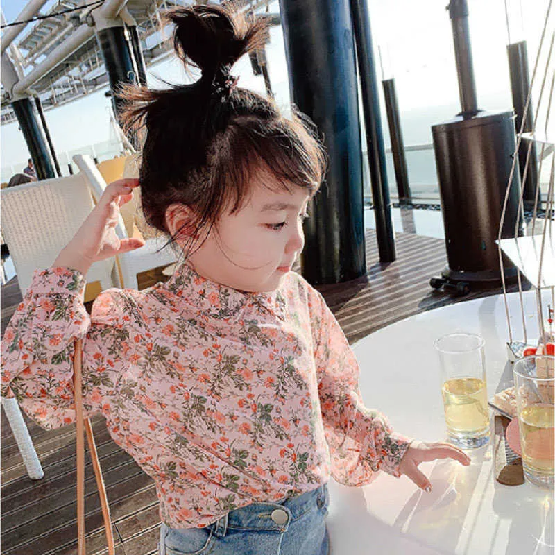 Девушка рубашка цветочные длинные рукава шифон топ весна осенняя одежда детская одежда от имени 2-7 лет 210625
