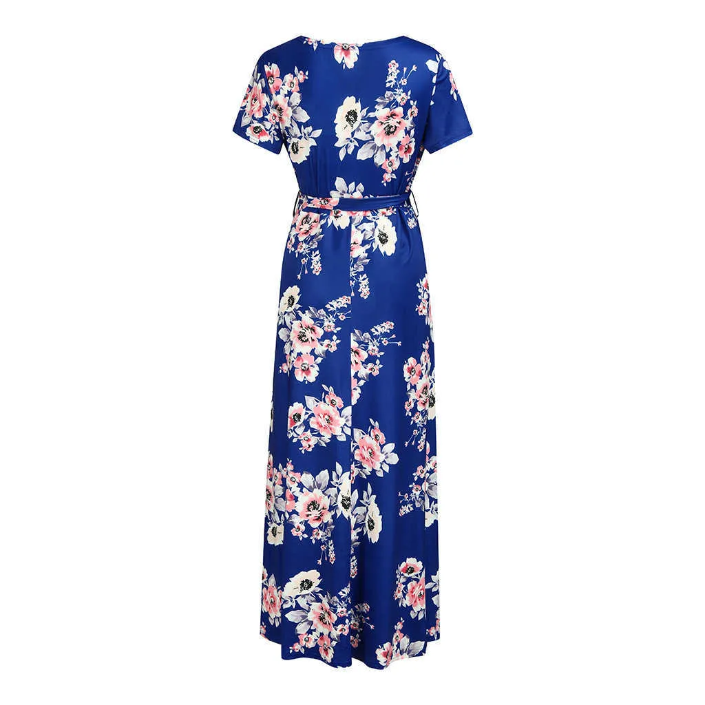 ArrivalTrendy - Robe maxi de maternité à manches courtes et imprimé floral 210528