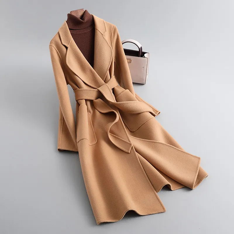 Winter Classic Cashmere Coat Coat Woolen Woolen Female Belt Wool Wool Coat S3652 Style