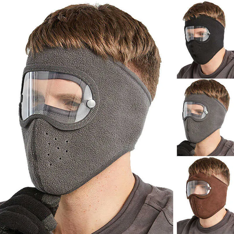 Coupe-vent Anti-poussière masque facial cyclisme Ski masques respirants polaire bouclier facial capuche avec haute définition Anti lunettes Y1020