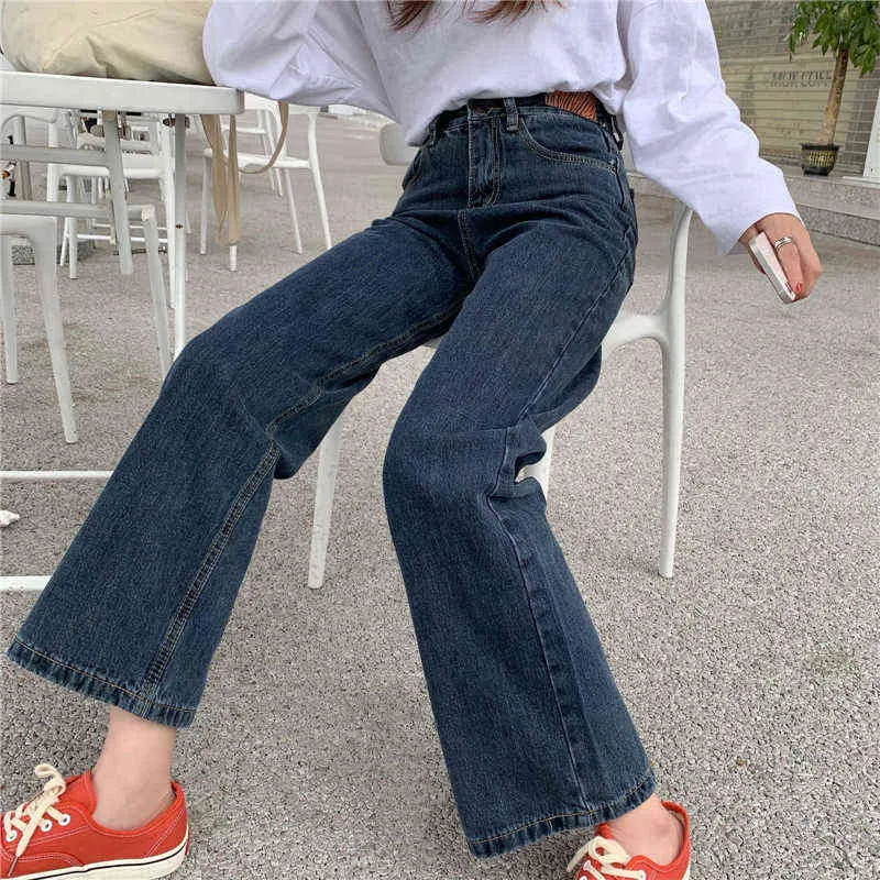 Höst High Waist Wide Leg Jeans Kvinnors Straight and Thin Loose Vintage Black Pants Casual Denim Long Jean Pant för Girls 211206