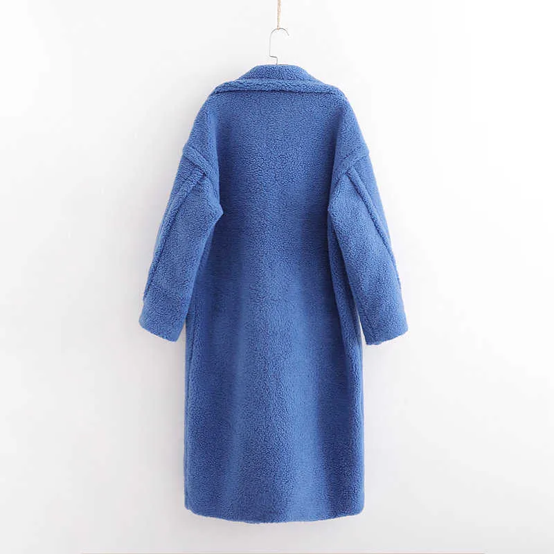 Осень зима женщин королевские голубые тедди пальто стильные женские толстые теплые кашемировые куртки повседневные девушки уличная одежда 210531