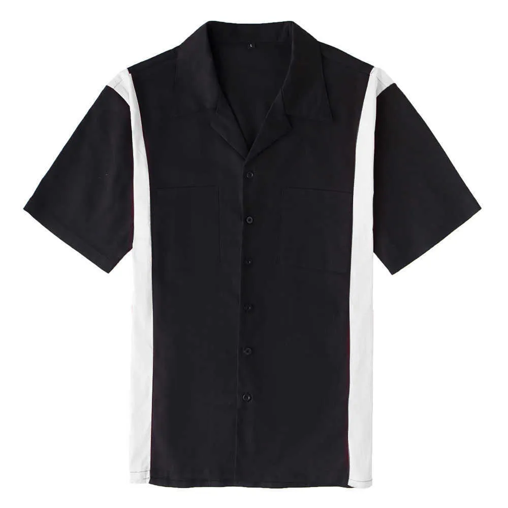 Chemise de travail à deux tons occasionnel à manches courtes pour hommes Overhemden Heren Blouse Hommes Big Taille Chemises Hommes T-shirts Robe de boutonnage 210527