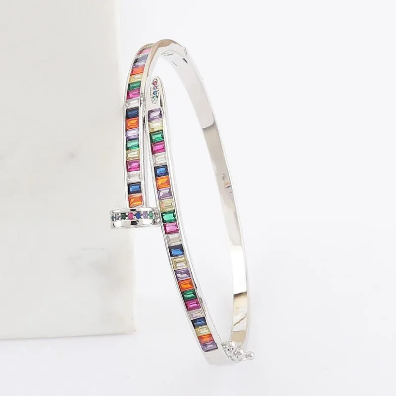 Luxo verão cobre arco-íris cz redondo manguito pulseiras multi cores cristal charme pulseiras para mulheres casamento marca jóias presentes bang264n