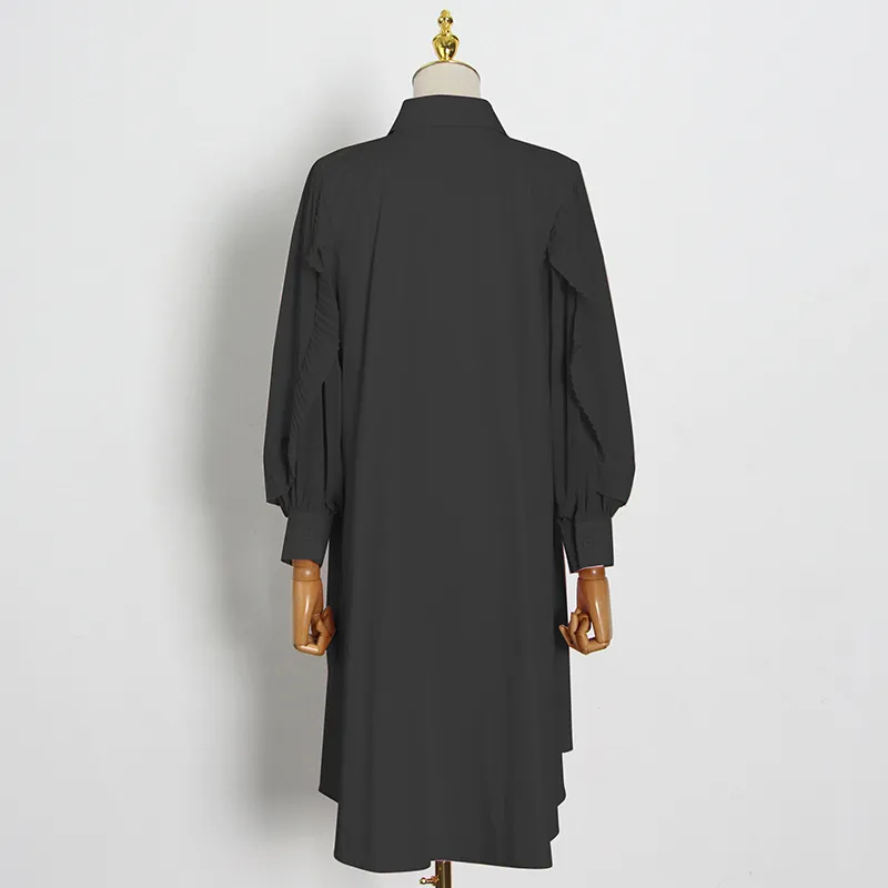 Abito casual patchwork ampio donna Abiti neri minimalisti a maniche lunghe con risvolto Abbigliamento moda femminile 210520