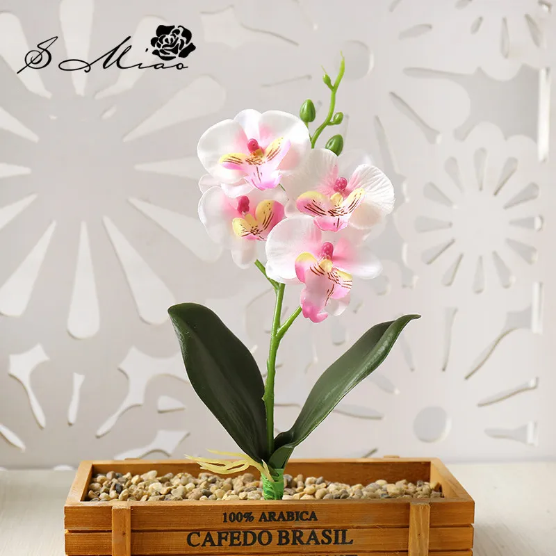 Hemträdgård dekorativ fjäril orkidéblommor mini konstgjord simulering phalaenopsis diy bröllop bord visa falska blommor5055409