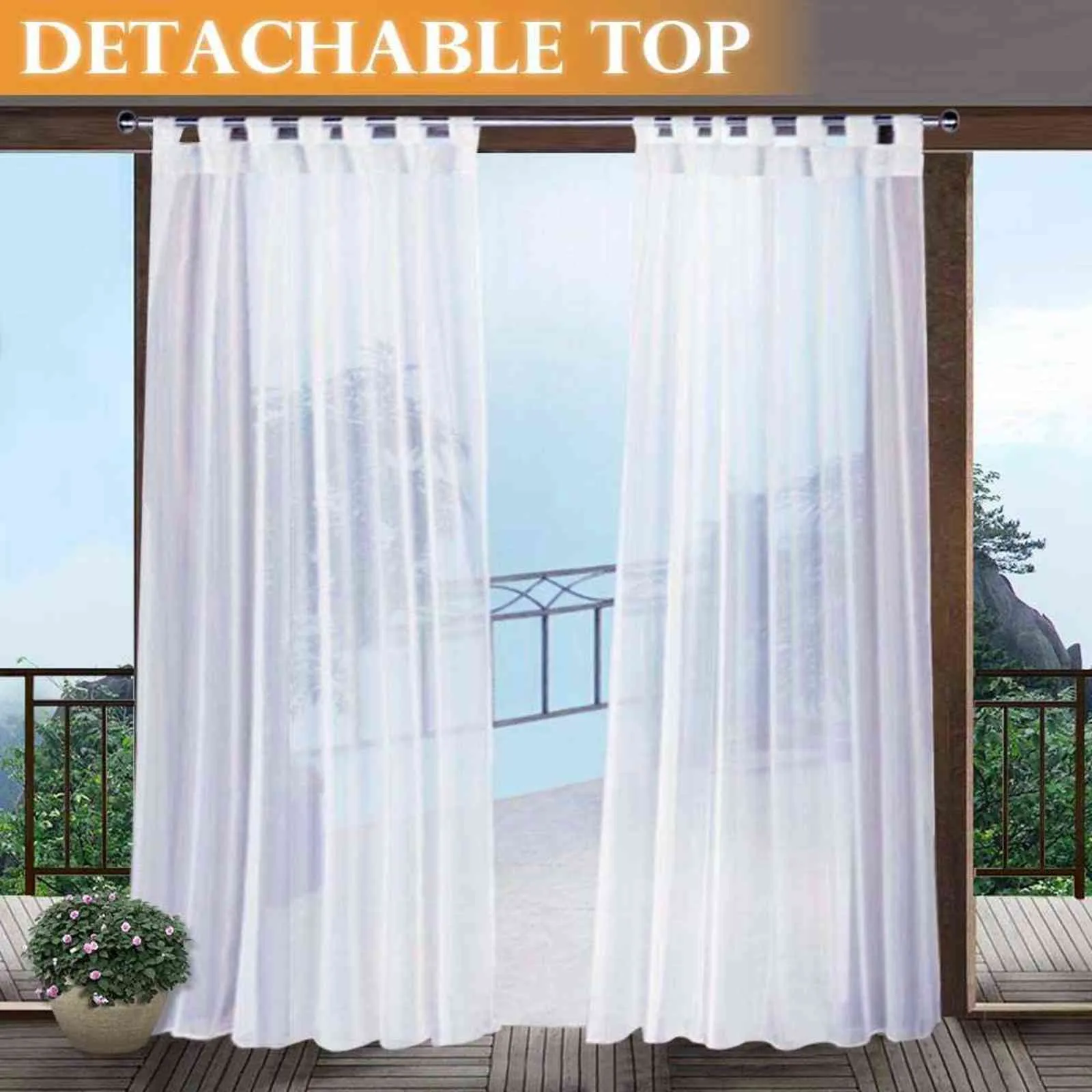 Nicetaown Outdoor Curtain na Patio Odłączany lepki top Top dla łatwej wiszącej wodoodpornej na zewnątrz Werian White Sheer z liną 211027