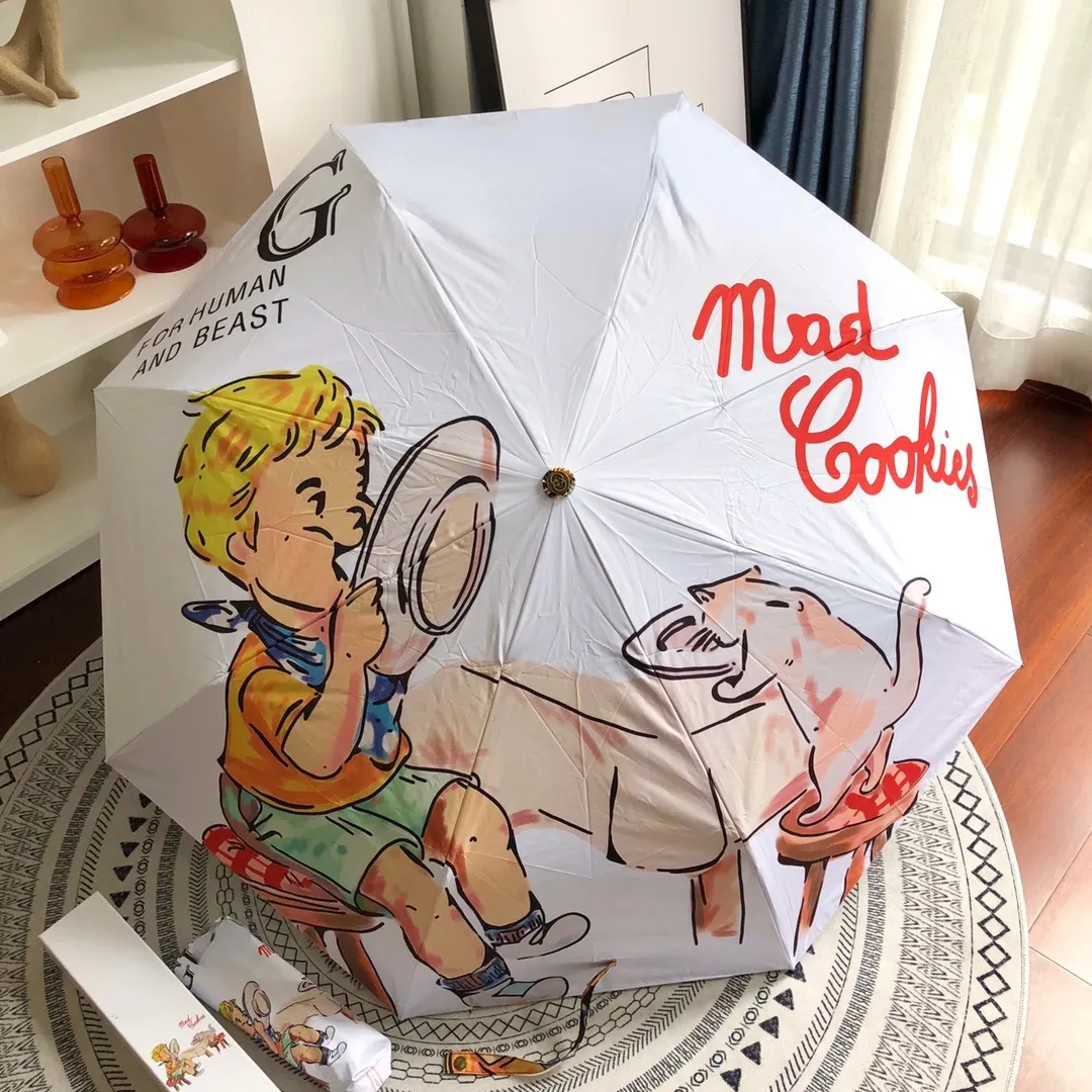 Lindos y elegantes paraguas de diseño con cartón e impresión de letras, adecuados para días de lluvia y sol, paraguas plegables de alta calidad, ideas de regalos G