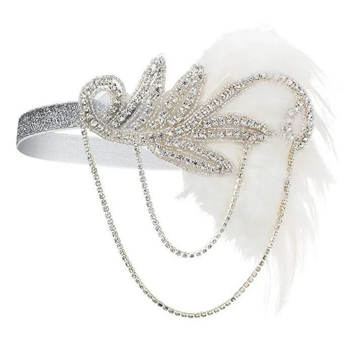 Autres fournitures de fête d'événement Années 1920 Bandeau Costume Accessoires Charleston Accessoires Nude Flapper Headpiece Great Gatsby Plume Beade311y