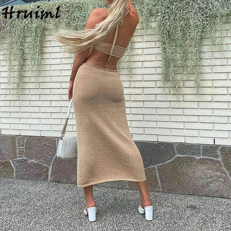 Femmes Vêtements Robe D'été Solide Couleur Halter Évider Mode Plus La Taille Soirée Club Chic Vacances Femme 210513