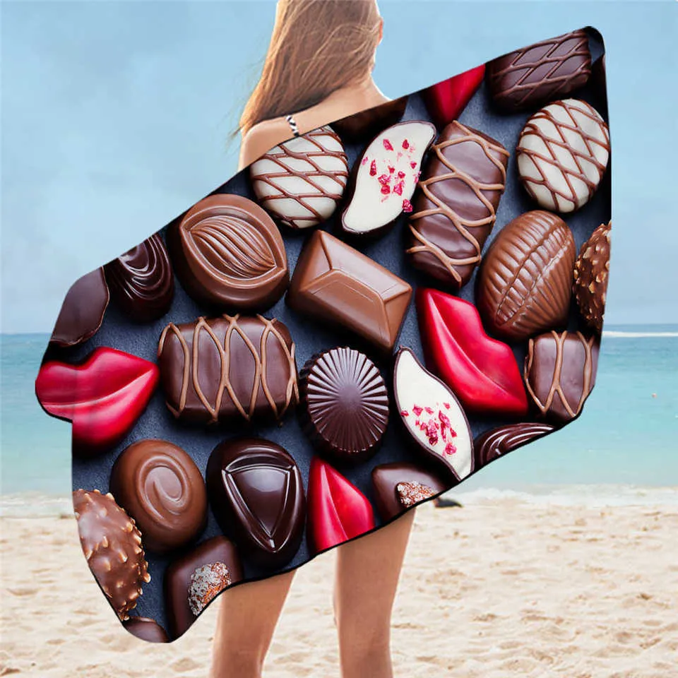 Towel BeddingOutlet Macaron Bathroom for Girls Chocolate Beach Sweet Dessert Microfiber Blanket Red Lips Colorful toalla 210728