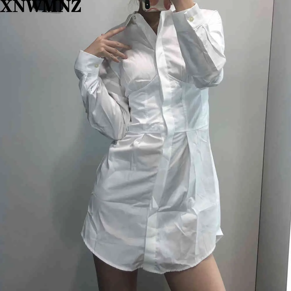 Kvinnor Poplin skjorta klänning mode tunn midja vit mini kontor kvinnors casual es hög kvalitet 210520