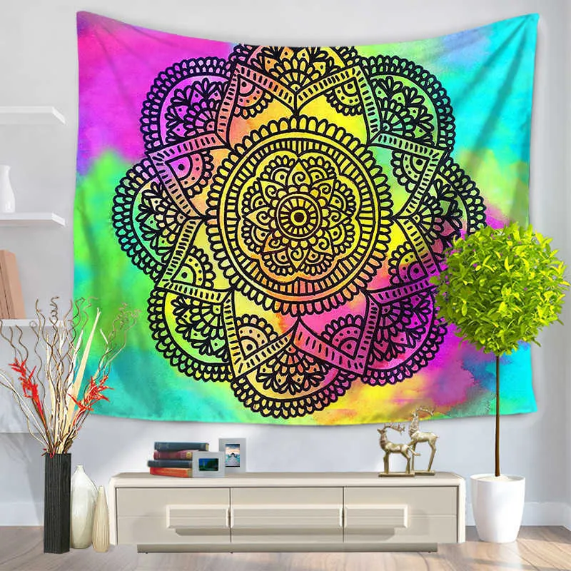 India Mandala Tapestry Wall Hanging Macrame Wall Cloth Arazzi Psichedelico Tapestry Mandala Wall Carpet 210609