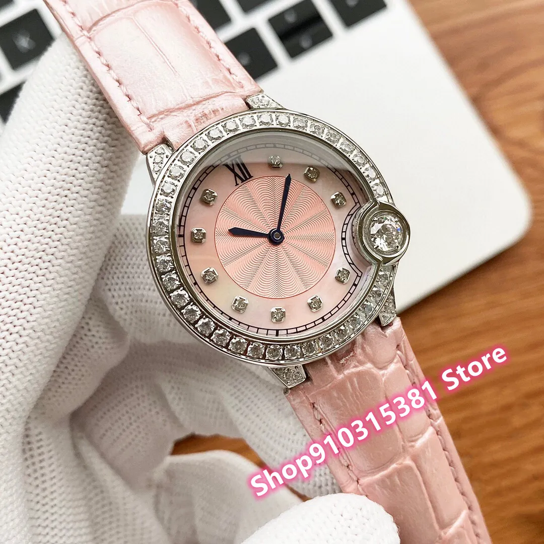 New classic Women Lady Sport Quartz Watches Stainless Steel Geometric Roman Number Wristwatch Silver Purple Pink Dial 33mm