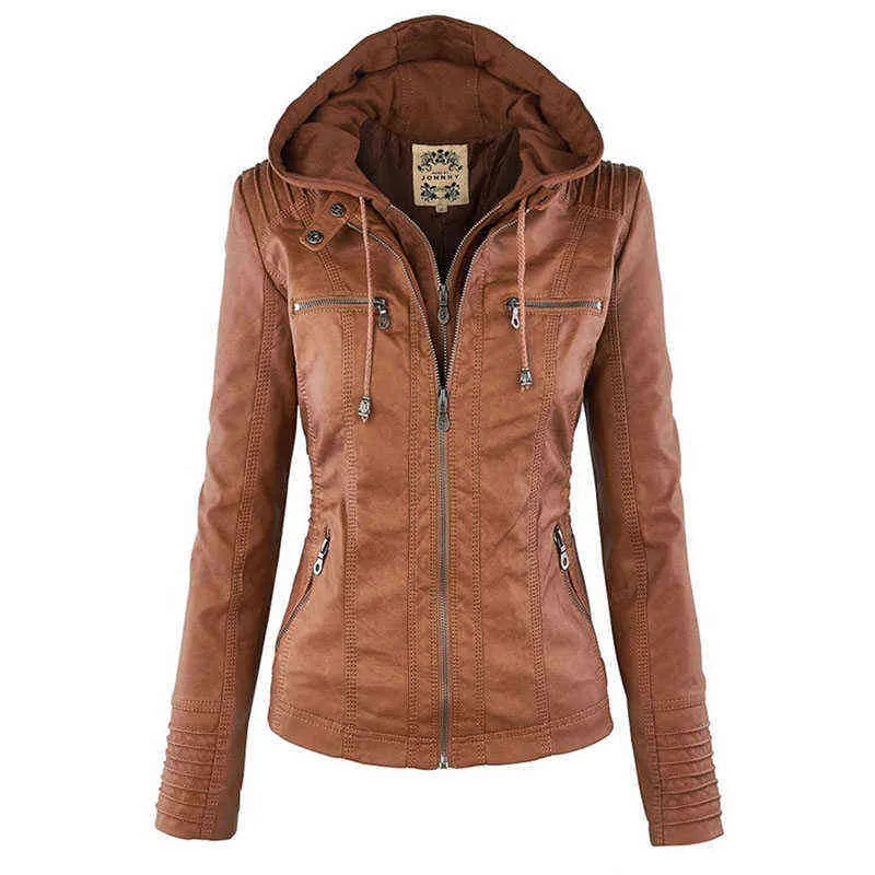 Faux Leather Jacket Women Basic Coat Female Winter Motorcycle Suede PU Zipper Hoodies Outerwear 211118