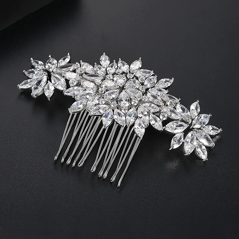 SLBRIDAL, peineta nupcial de Zirconia cúbica con ajuste de punta de moda de lujo, tocados de boda, accesorios para el cabello de joyería para mujeres y niñas