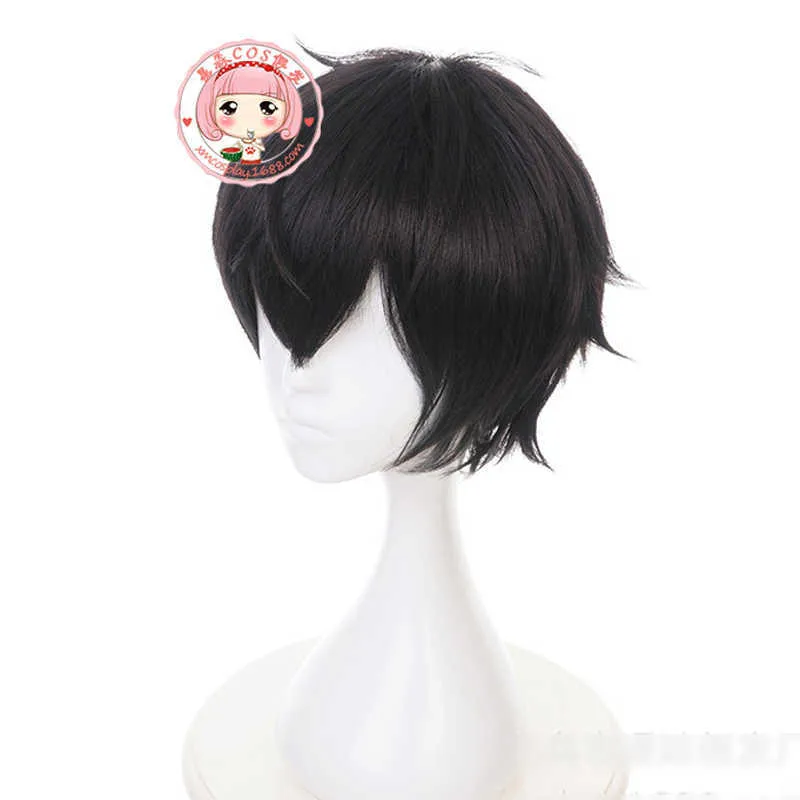 Anime japonais chérie dans le FRANXX Cosplay Hiro femmes cheveux noirs courts 23 cm/9.06 pouces cheveux synthétiques + bonnet de perruque Y0913