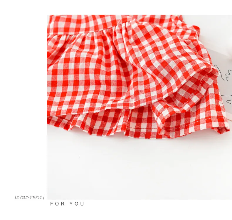 Летняя девочка плед слинг юбка ромпер из трех частей набор с полосой волос Одежда 210515