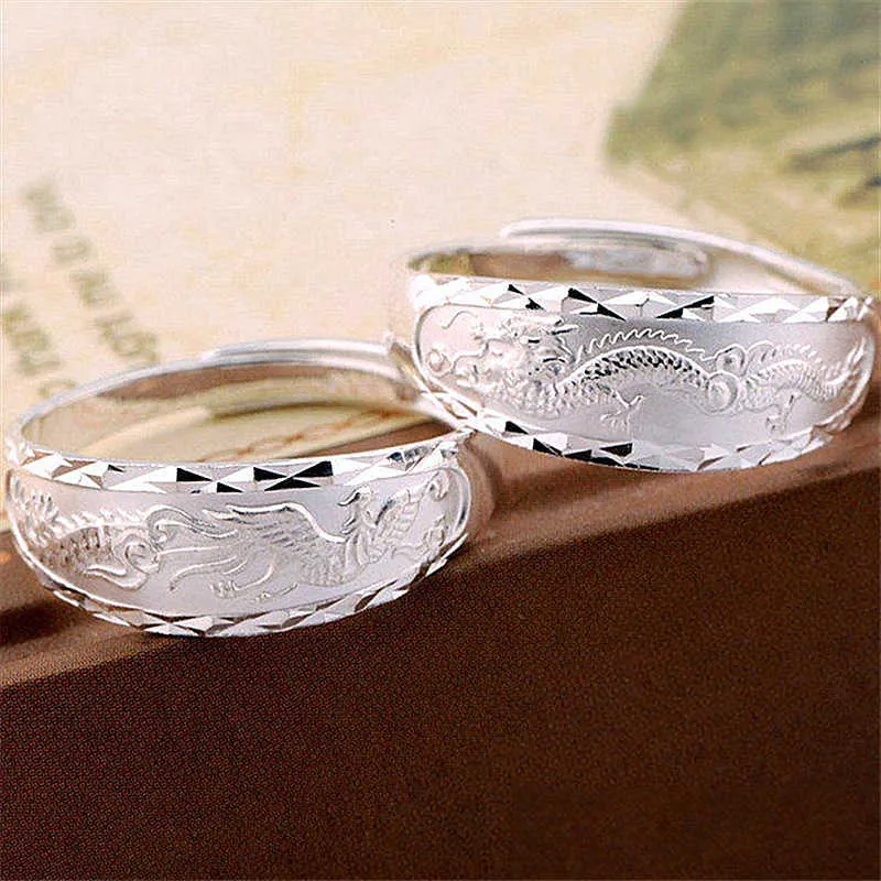 Womens Rings Crystal Silver Plated Dragon Jewelry dragon Phoenix ring lovers Valentine's Lady Cluster styles Band