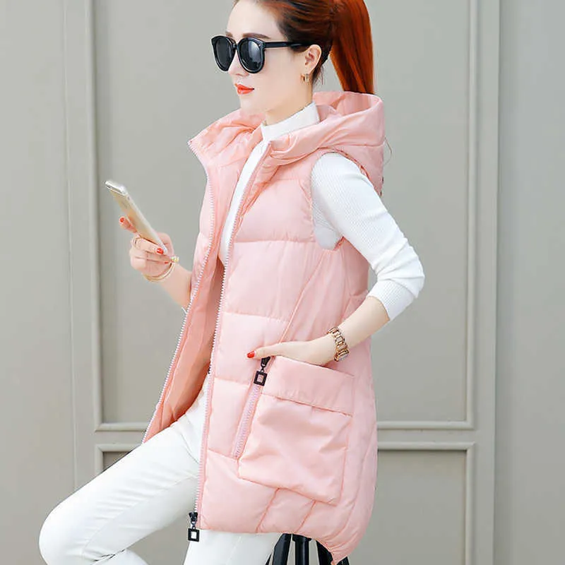 Winter Warm Women Plus Size Slim Down Wasitcoat Korean Ribbon Decoration Big Pocket Vest Jacket Zipper Hooded Vest Camouflage 210817