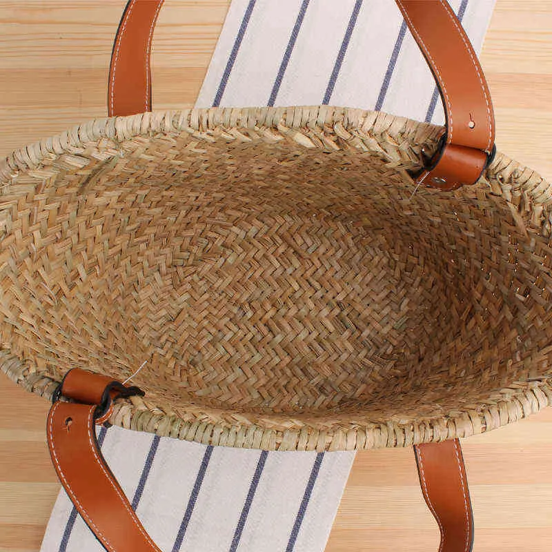 ショッピングバッグ手作りの織物バスケット女性デザイナーハンドバッグボヘミアンラタンビーチのための肩びこちの買い物客トート220303260E