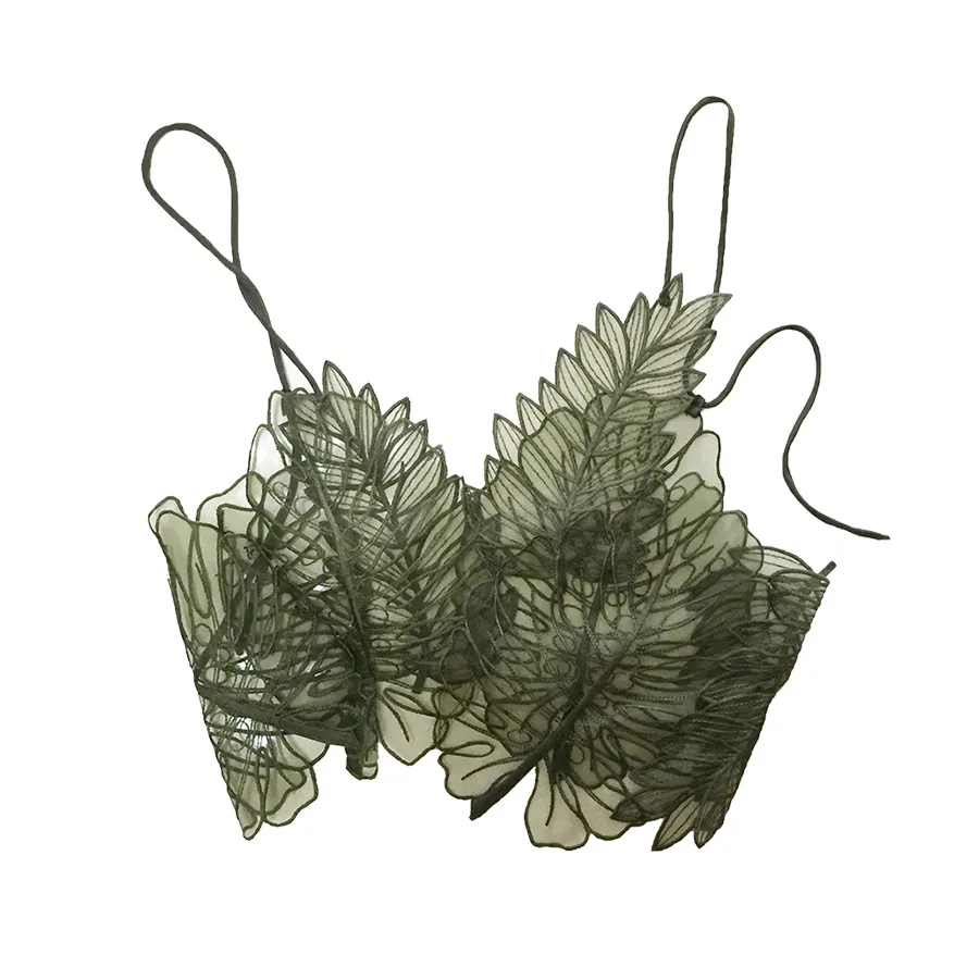 Sexy Ougen Yuan Crop Top Femmes D'été Vert Bralette Brassier Tops Dos Nu Camisole Sangle Col En V Débardeur 210326