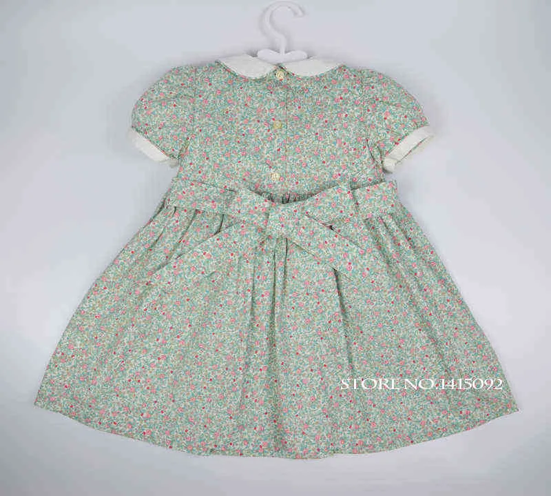 2021 Baby Little Girls Vintage Smocked Kwiatowy Sukienka Lato Dzieci Hiszpańskie Boutique Ubrania Dzieci Toddler Handmade Smock Dresses G1218