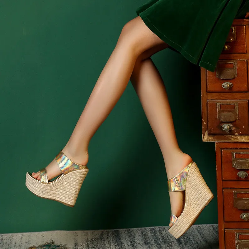 MORAZORA Pantofole da donna di marca Scarpe da festa in vera pelle Zeppe sexy Piattaforma con punta tonda Scarpe da donna Muels Oro Rosa 210506
