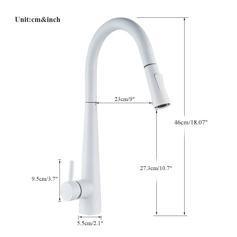 Weißer Touchsensor Küchenarmaturen ausziehen Smart Mixer Tap 2ways Sprühküchenarmatur 360 Rotation kaltes Wasser Haken Crane4815847