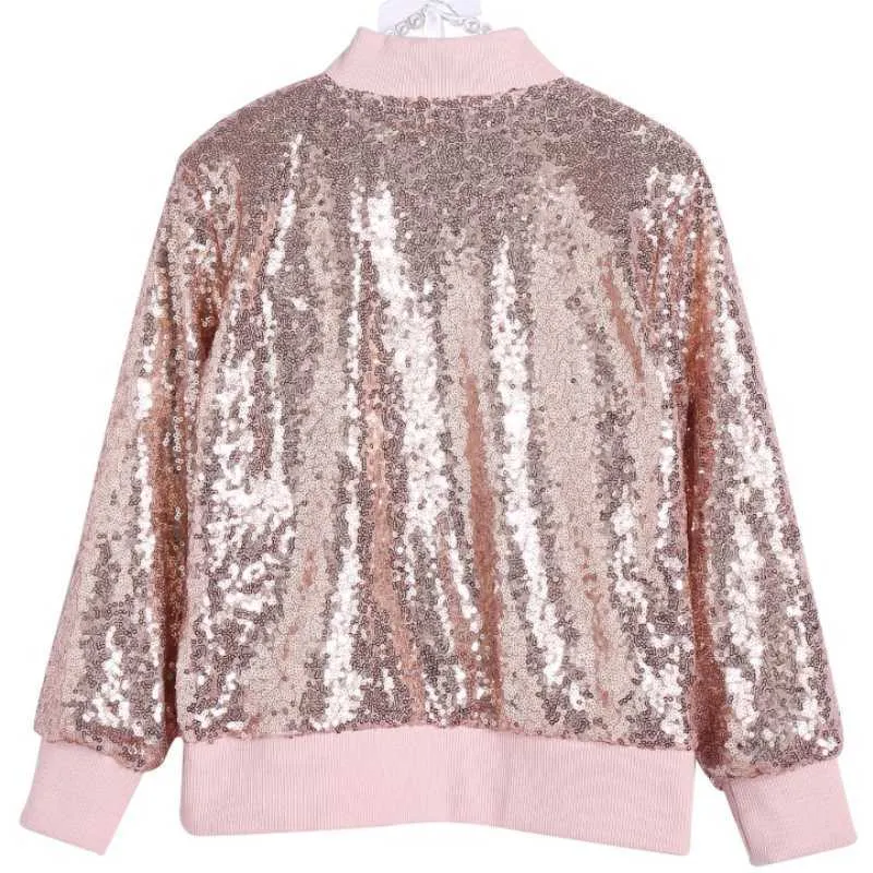 Girls Sequins Jacket Spring Autumn Cotton Outerwear Kids Long Sleeve Coat Children Solid Shiny Clothes 211011