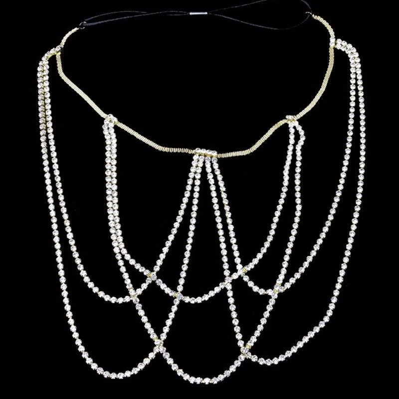 Gürtel Frauen sexy Strassmulti -Schichten Beinkette Metall elastischer Oberschenkelgürtel Strumpfband Körperschmuck für Clubparty Strand Accessoire2629